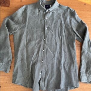 Charles Tyrwhitt Large Slim Fit Mens 100% Linen Long Sleeve Shirt Olive Green